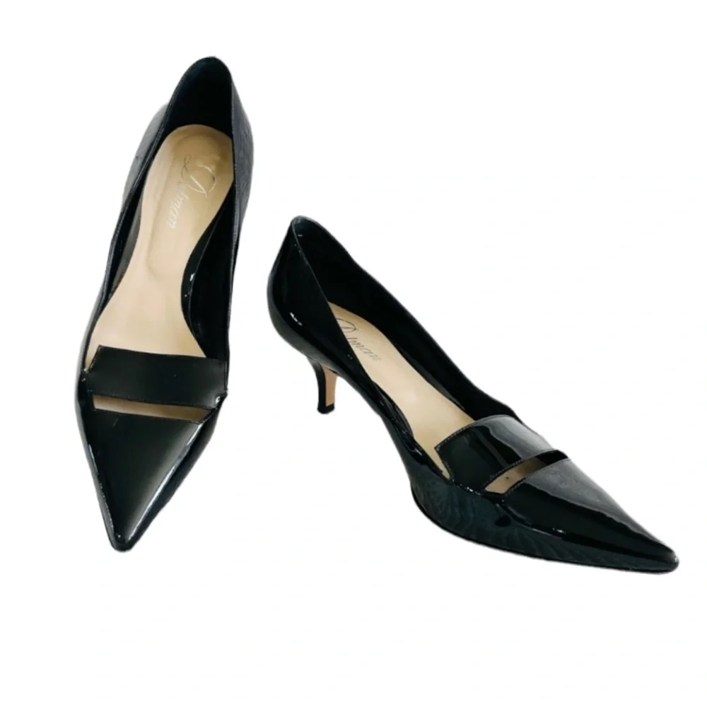 DELMAN Black Patent Leather Kitten Heel Pumps Size 37.5